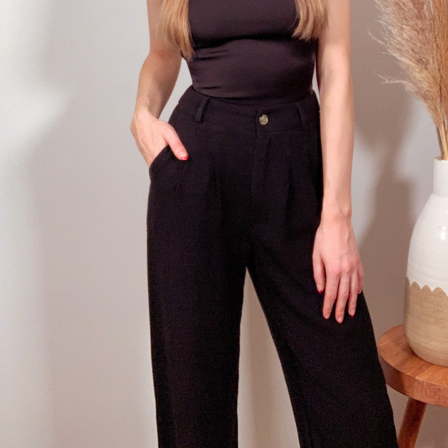 Black High Waisted Linen Trousers