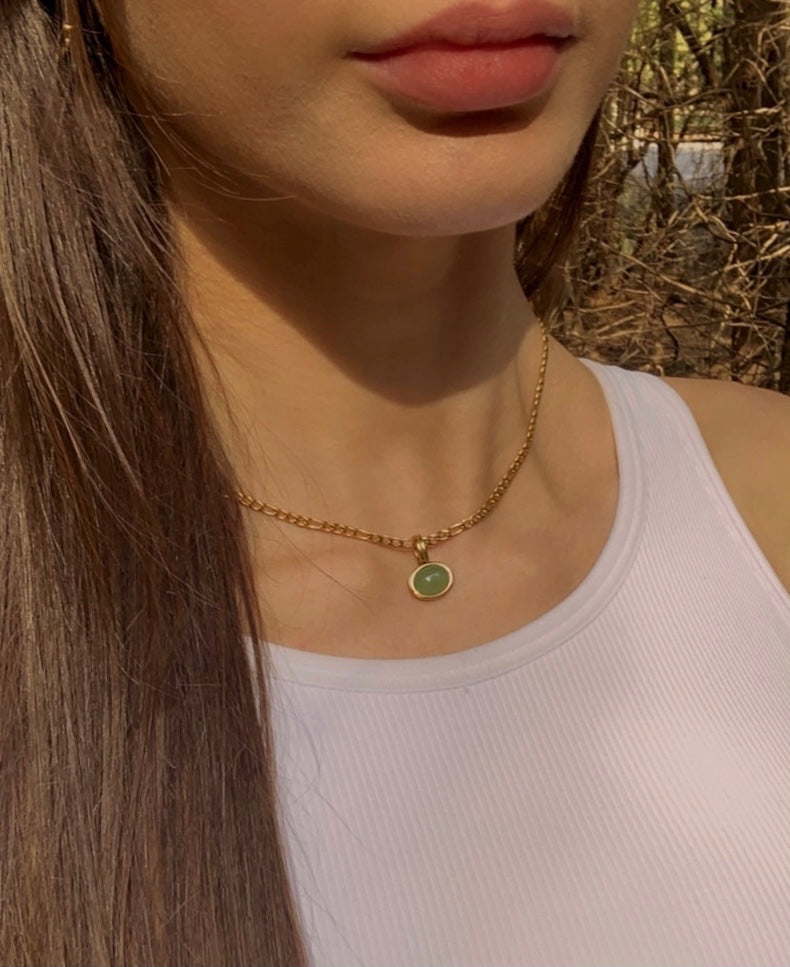 Aventurine Pendant Necklace - 18K Stainless Steel