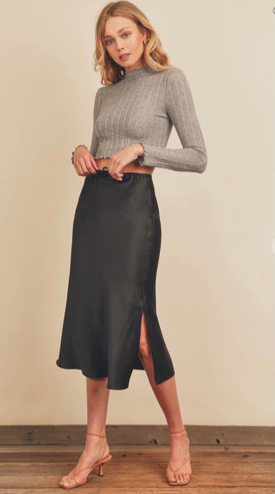 Drawstring Satin Midi Slip Skirt