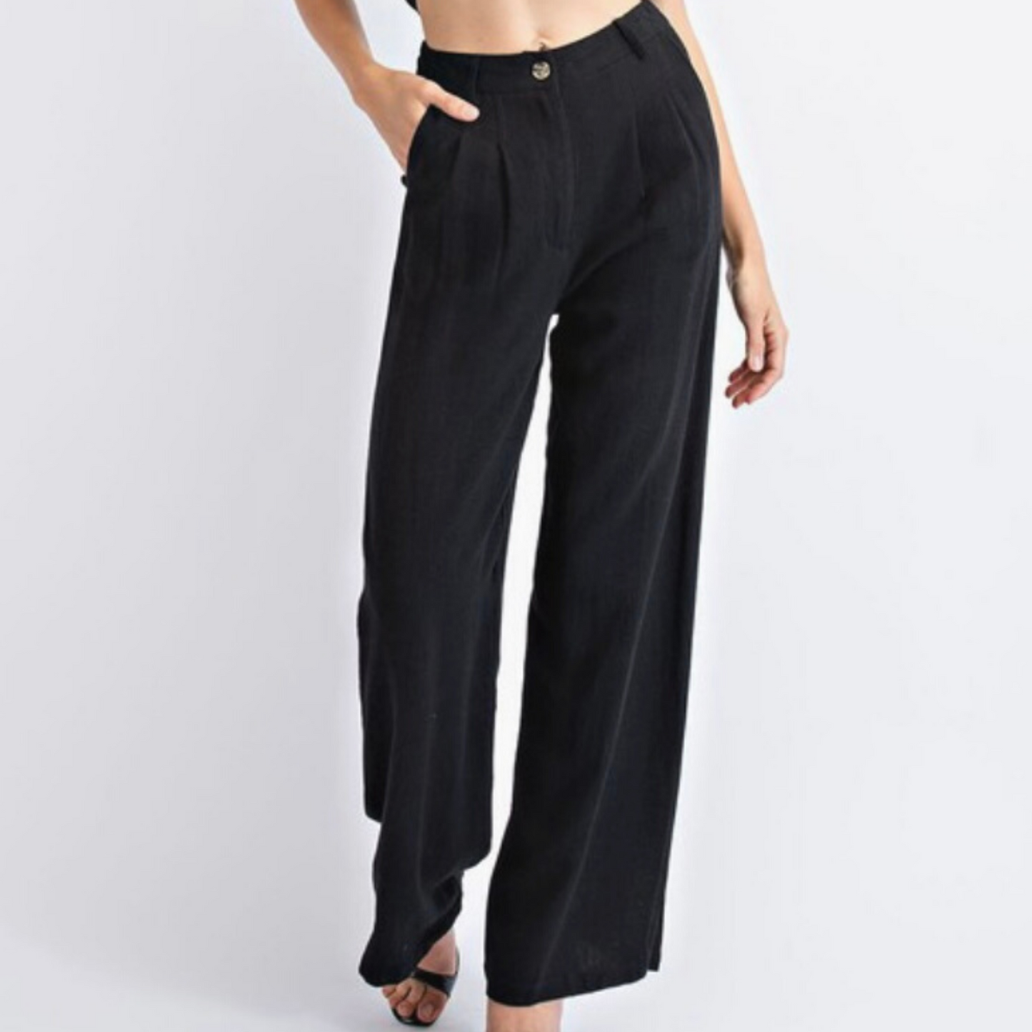 Black High Waisted Linen Trousers